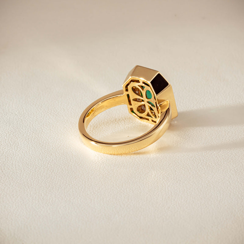 18ct Yellow Gold 2.26ct Emerald & Diamond Halo Ring