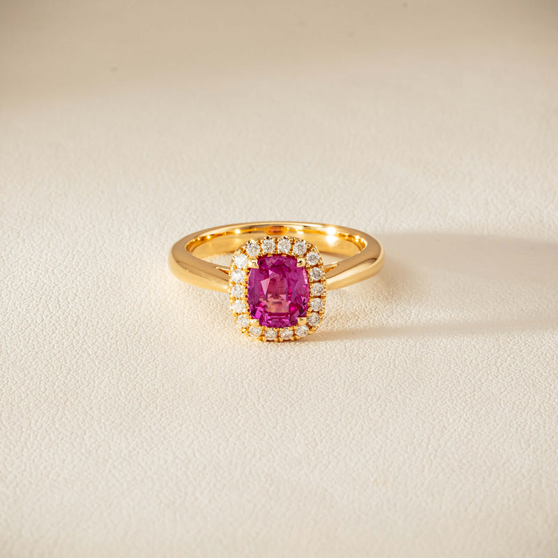 18ct Yellow Gold 1.50ct Pink Sapphire & Diamond Nina Ring