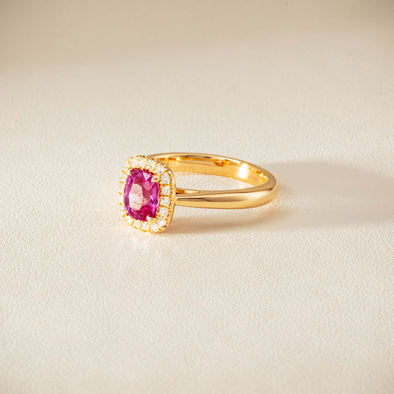 18ct Yellow Gold 1.50ct Pink Sapphire & Diamond Nina Ring