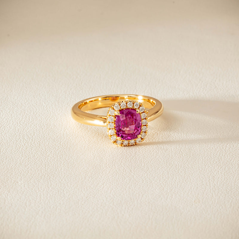 18ct Yellow Gold 1.50ct Pink Sapphire & Diamond Nina Ring