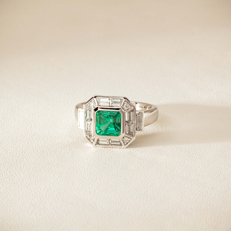 Platinum 1.68ct Emerald & Diamond Magritte Ring
