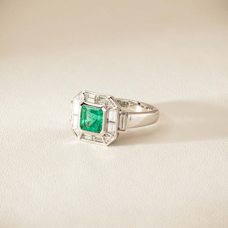Platinum 1.68ct Emerald & Diamond Magritte Ring