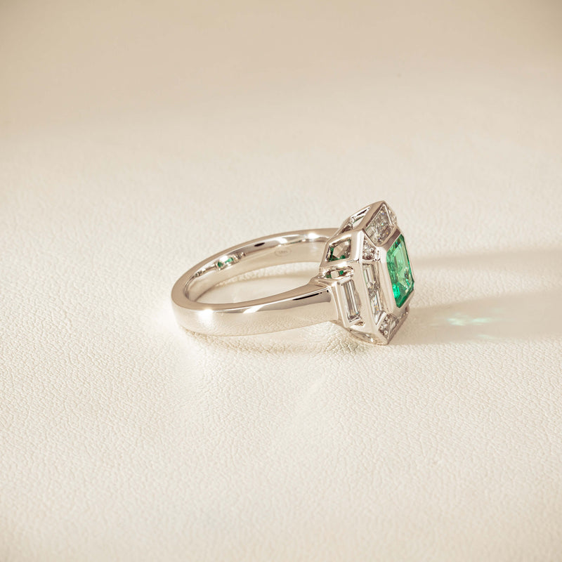 Platinum 1.68ct Emerald & Diamond Magritte Ring