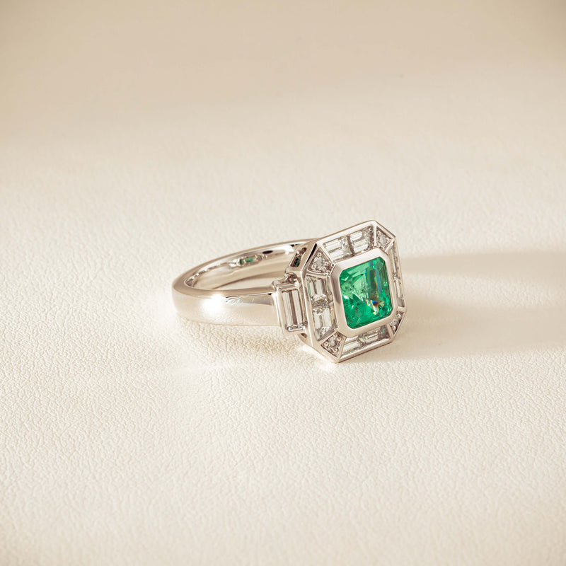 Platinum 1.68ct Emerald & Diamond Magritte Ring