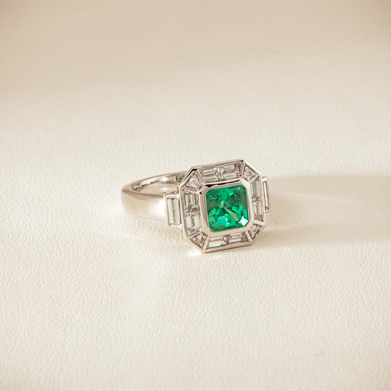 Platinum 1.68ct Emerald & Diamond Magritte Ring