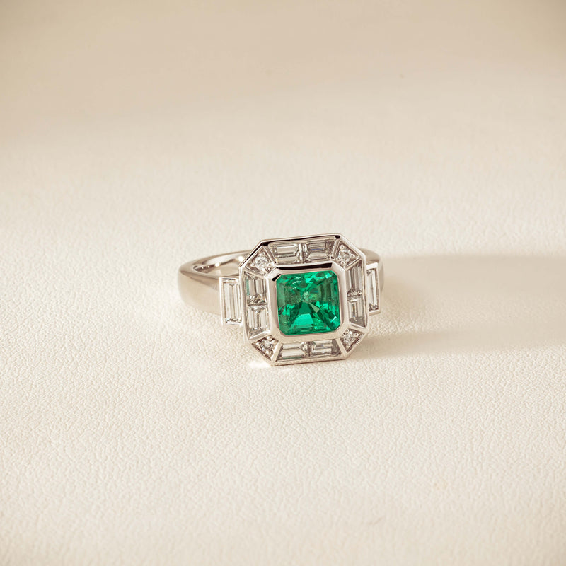 Platinum 1.68ct Emerald & Diamond Magritte Ring