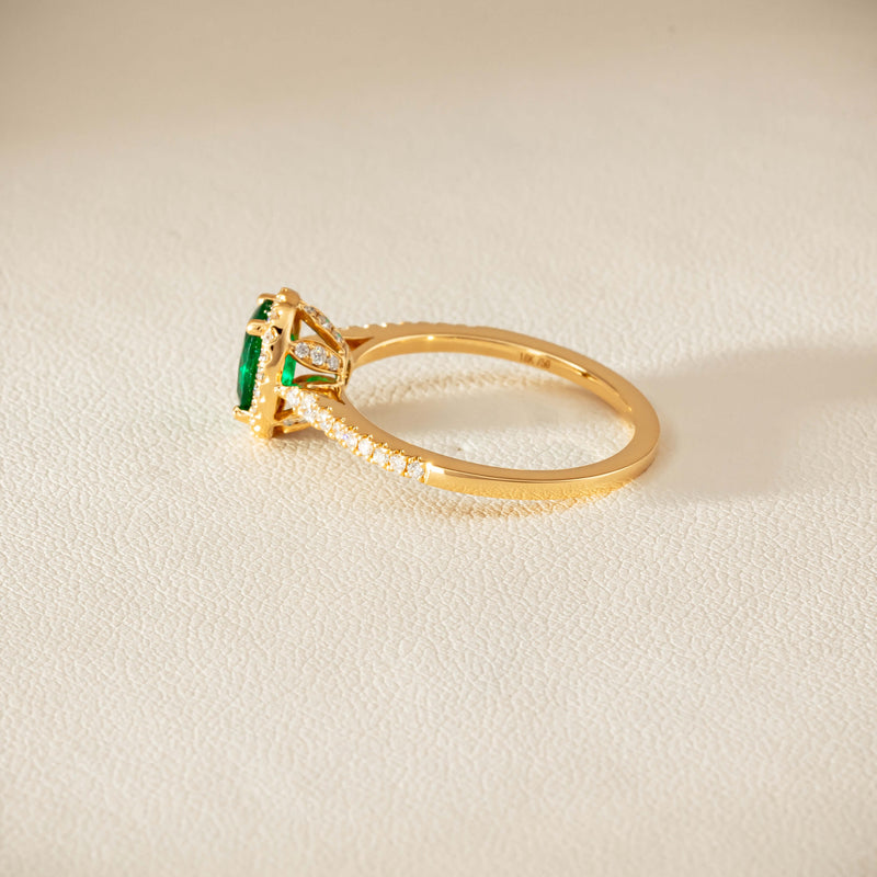 18ct Yellow Gold .72ct Emerald Diamond Mini Sierra Ring
