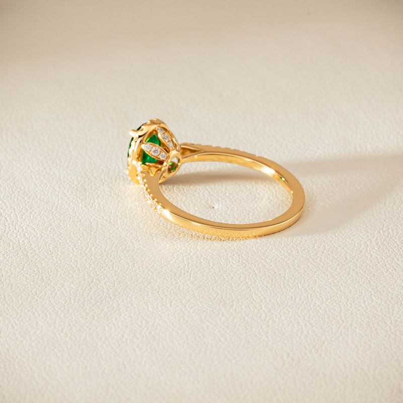 18ct Yellow Gold .72ct Emerald Diamond Mini Sierra Ring