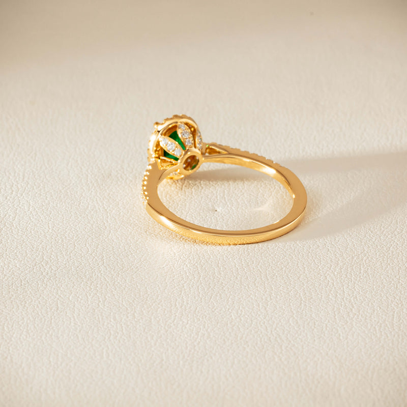 18ct Yellow Gold .72ct Emerald Diamond Mini Sierra Ring