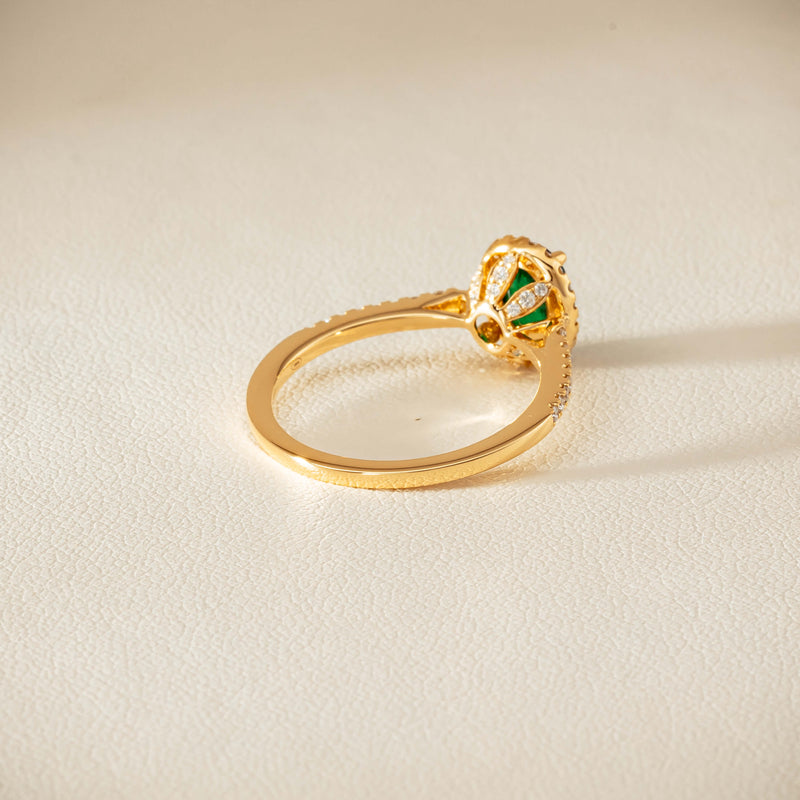 18ct Yellow Gold .72ct Emerald Diamond Mini Sierra Ring