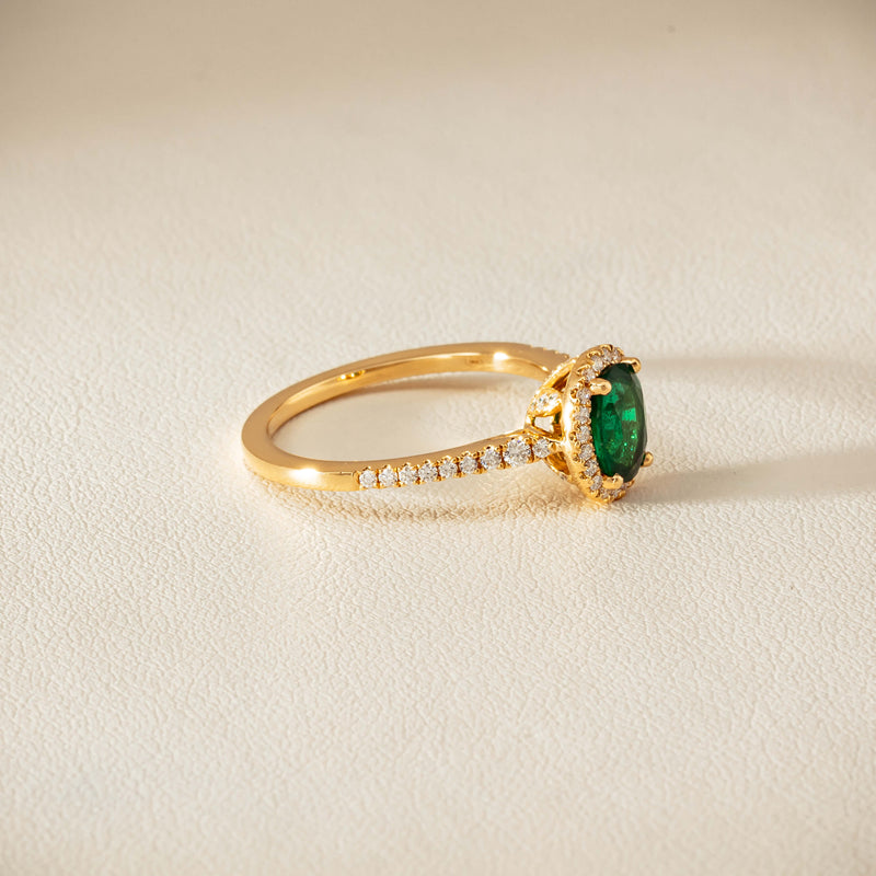 18ct Yellow Gold .72ct Emerald Diamond Mini Sierra Ring