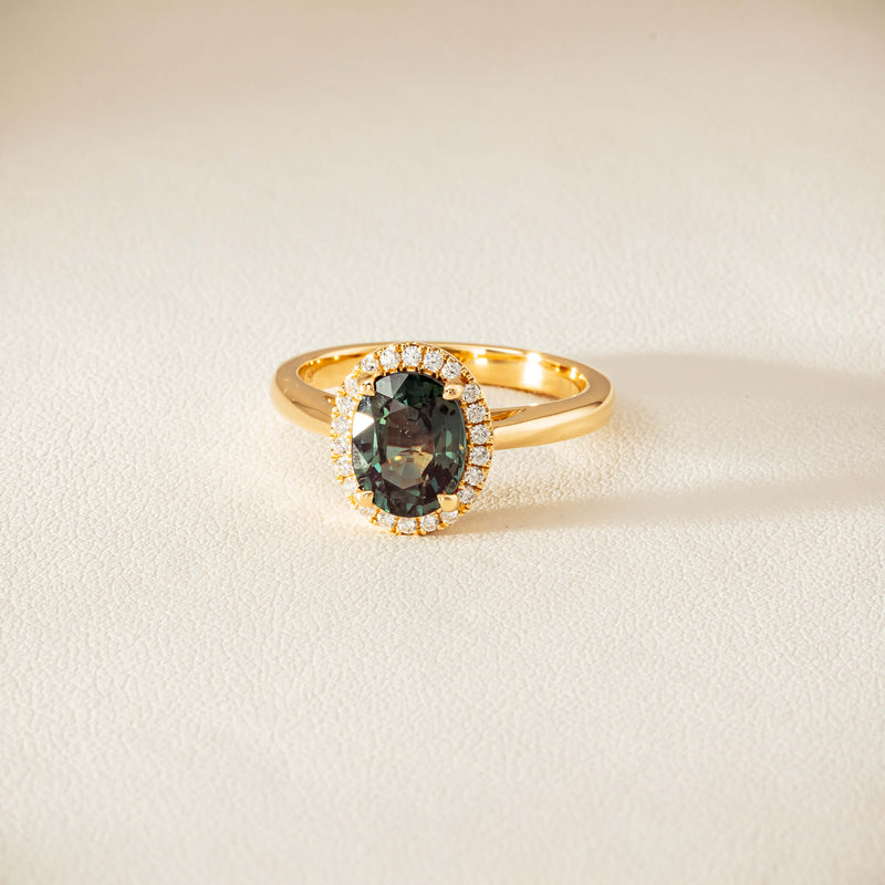 18ct Yellow Gold 2.37ct Green Sapphire & Diamond Nina Ring