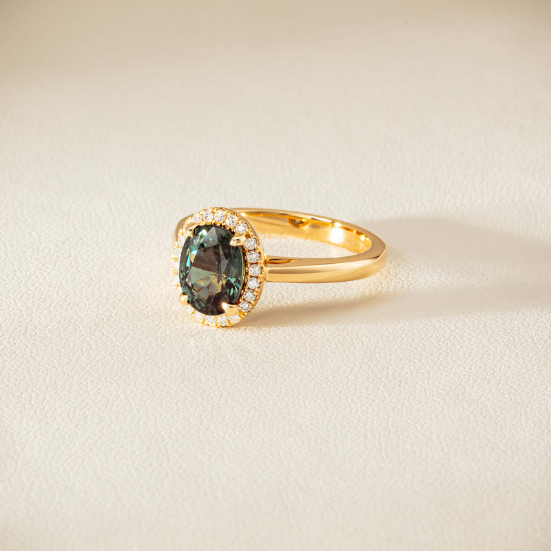 18ct Yellow Gold 2.37ct Green Sapphire & Diamond Nina Ring