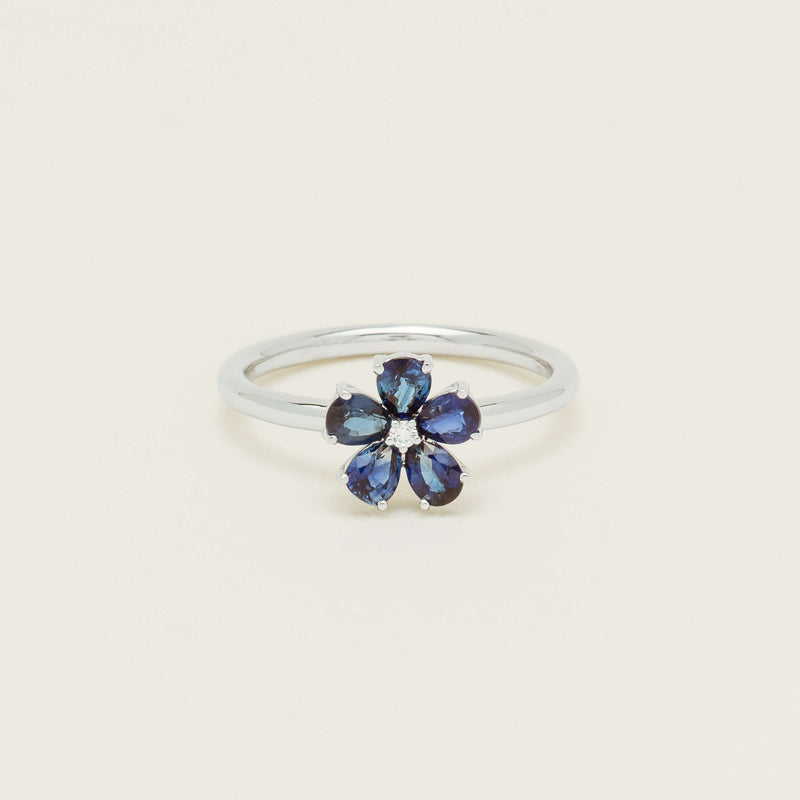 18ct White Gold Sapphire & Diamond Forget-Me-Not Ring