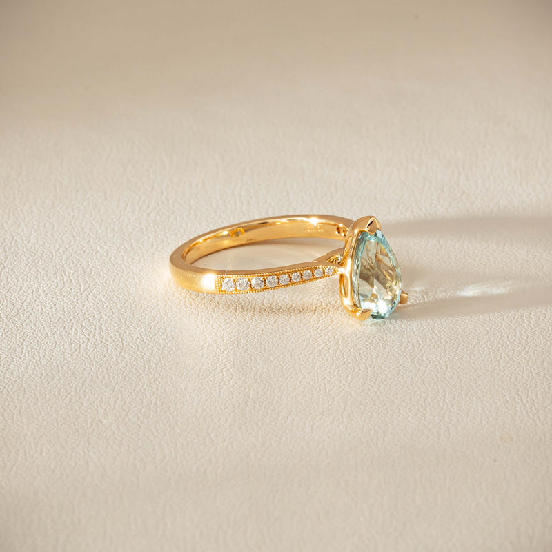 18ct Yellow Gold 1.78ct Aquamarine & Diamond Zenith Ring - Ring - Walker & Hall