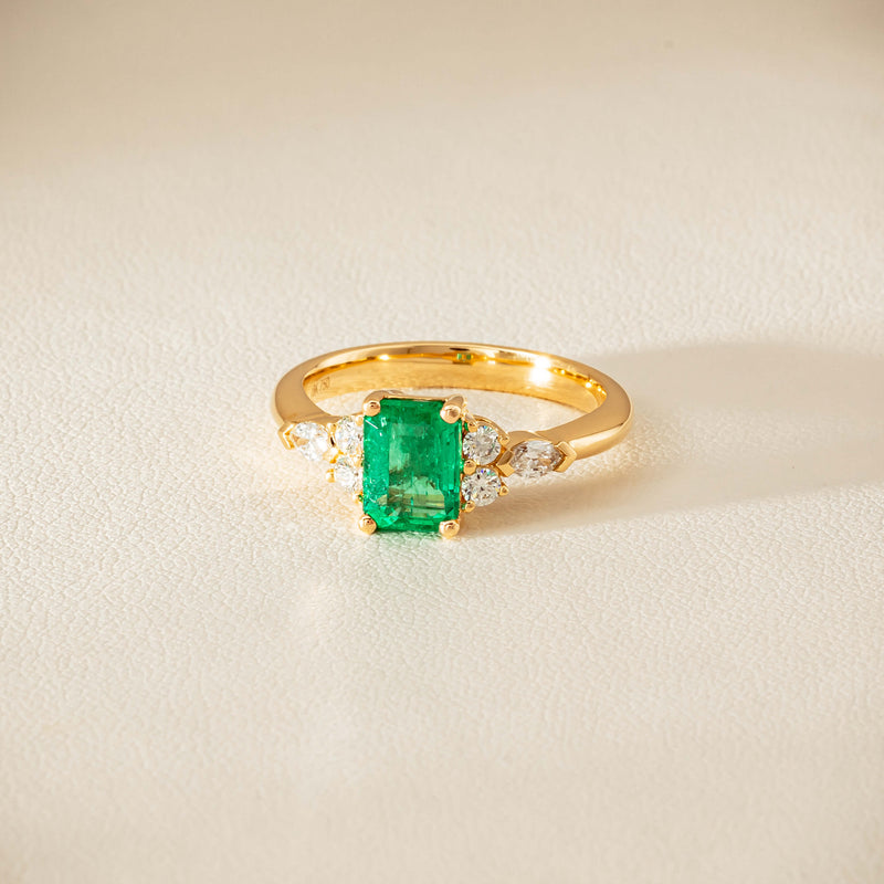 18ct Yellow Gold 1.44ct Emerald & Diamond Oriana Ring - Ring - Walker & Hall