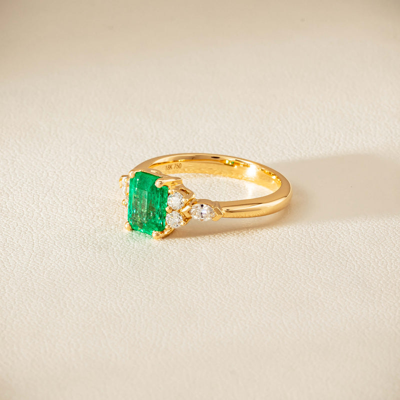 18ct Yellow Gold 1.44ct Emerald & Diamond Oriana Ring - Ring - Walker & Hall