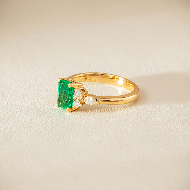 18ct Yellow Gold 1.44ct Emerald & Diamond Oriana Ring - Ring - Walker & Hall