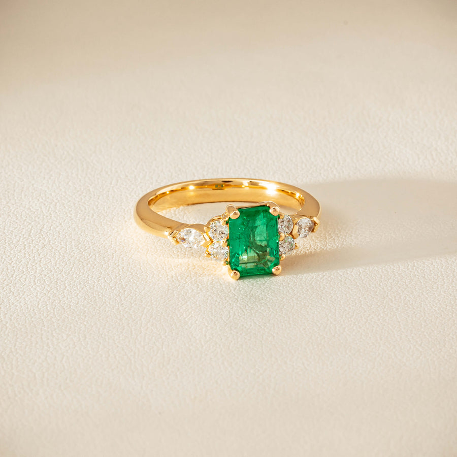 18ct Yellow Gold 1.44ct Emerald & Diamond Oriana Ring - Ring - Walker & Hall