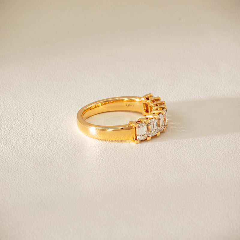 18ct Yellow Gold Emerald Cut Diamond Asra Ring - Ring - Walker & Hall