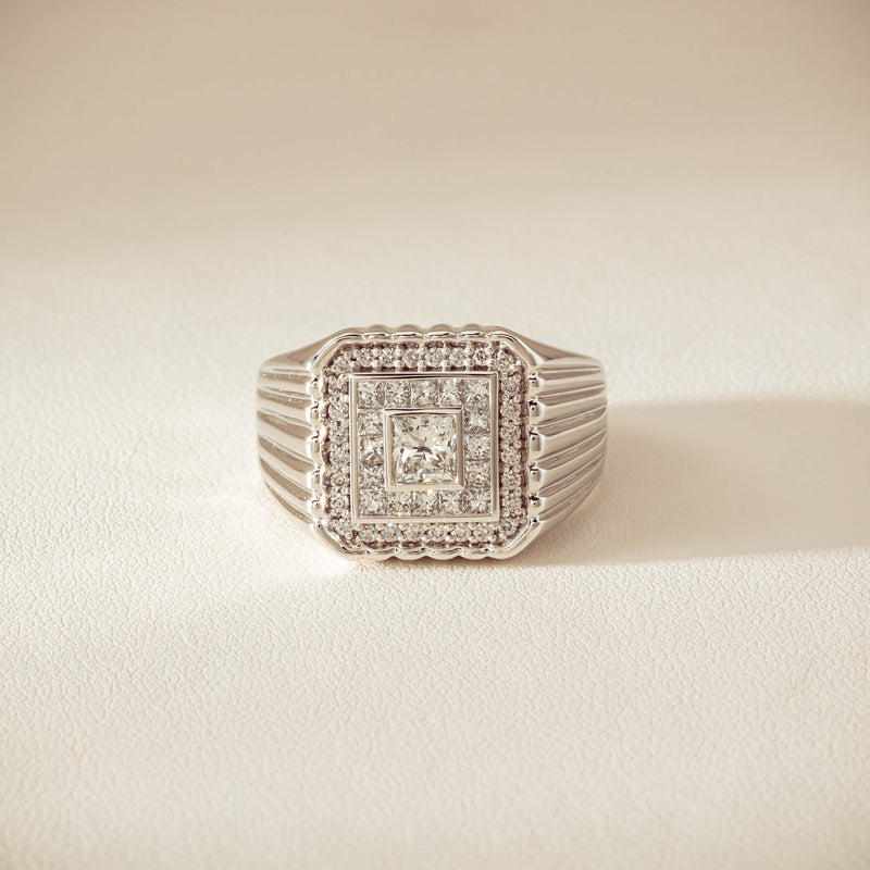 Platinum 1.33ct Princess Cut Diamond Mens Cluster Ring - Ring - Walker & Hall