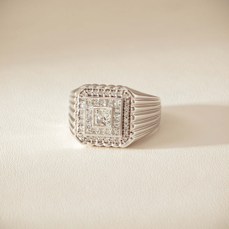 Platinum 1.33ct Princess Cut Diamond Mens Cluster Ring - Ring - Walker & Hall