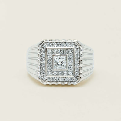 Platinum 1.33ct Princess Cut Diamond Mens Cluster Ring - Ring - Walker & Hall