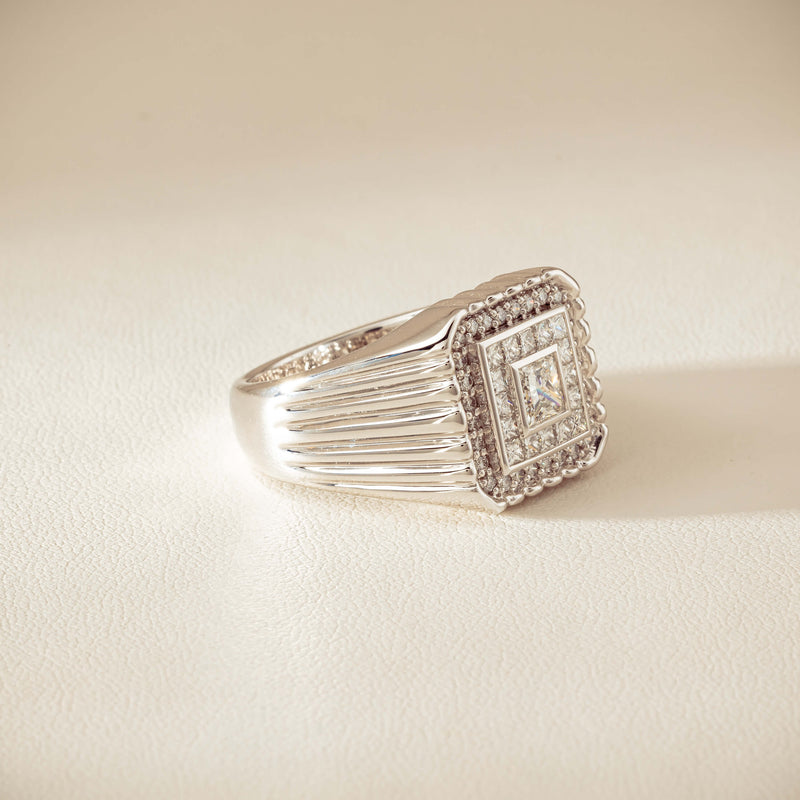 Platinum 1.33ct Princess Cut Diamond Mens Cluster Ring - Ring - Walker & Hall