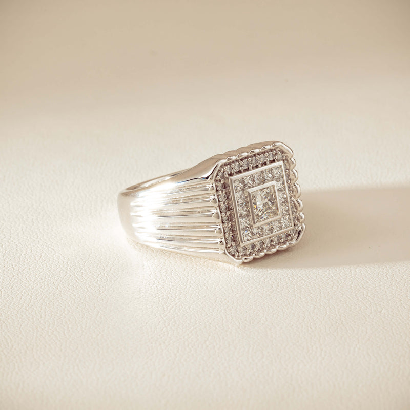 Platinum 1.33ct Princess Cut Diamond Mens Cluster Ring - Ring - Walker & Hall