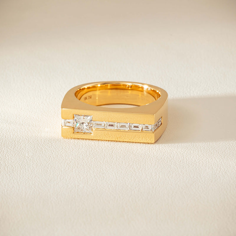 18ct Yellow Gold .50ct Princess Cut Diamond Mens Signet Ring - Ring - Walker & Hall