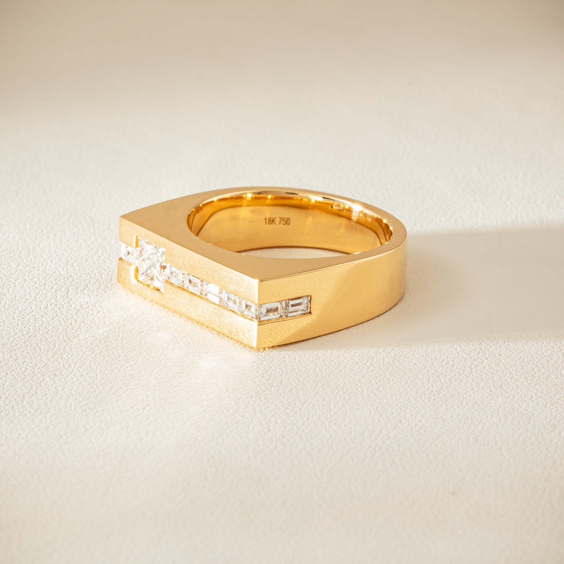 18ct Yellow Gold .50ct Princess Cut Diamond Mens Signet Ring - Ring - Walker & Hall