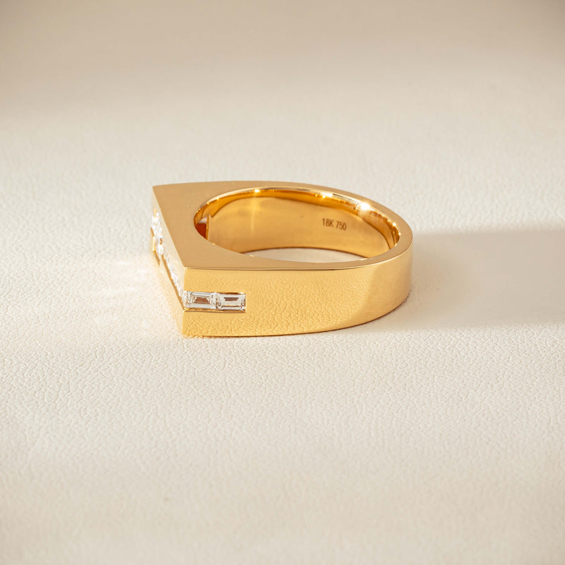 18ct Yellow Gold .50ct Princess Cut Diamond Mens Signet Ring - Ring - Walker & Hall