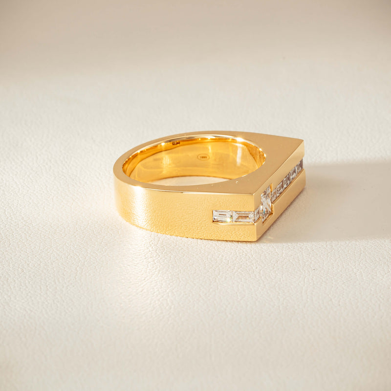 18ct Yellow Gold .50ct Princess Cut Diamond Mens Signet Ring - Ring - Walker & Hall