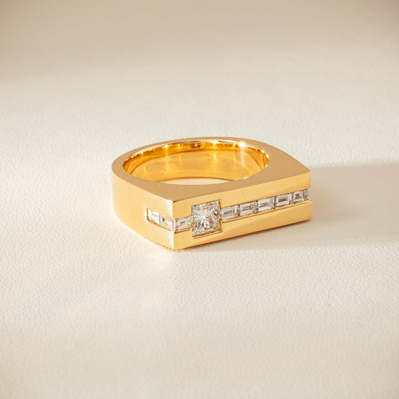 18ct Yellow Gold .50ct Princess Cut Diamond Mens Signet Ring - Ring - Walker & Hall