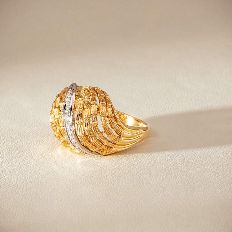 18ct Bi-Tone Gold .05ct Diamond Dome Dress Ring