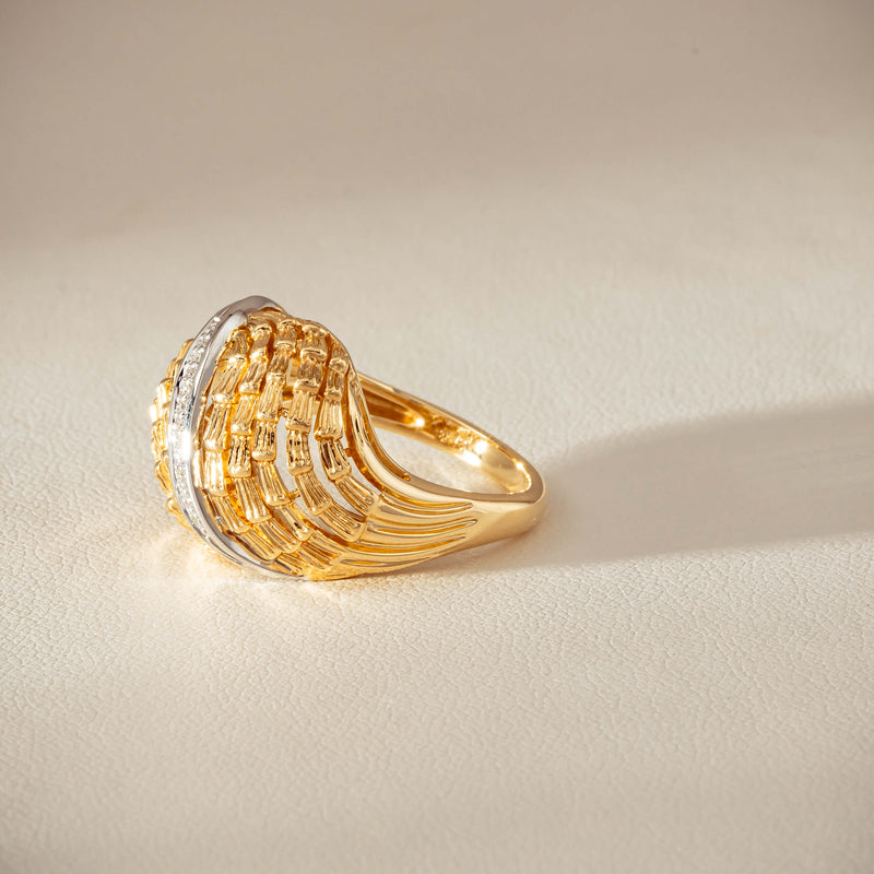18ct Bi-Tone Gold .05ct Diamond Dome Dress Ring