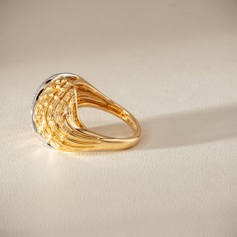18ct Bi-Tone Gold .05ct Diamond Dome Dress Ring
