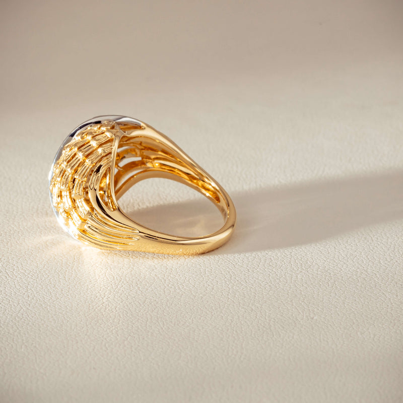 18ct Bi-Tone Gold .05ct Diamond Dome Dress Ring