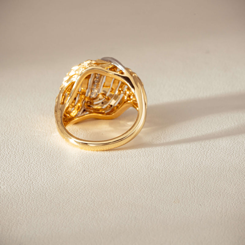 18ct Bi-Tone Gold .05ct Diamond Dome Dress Ring