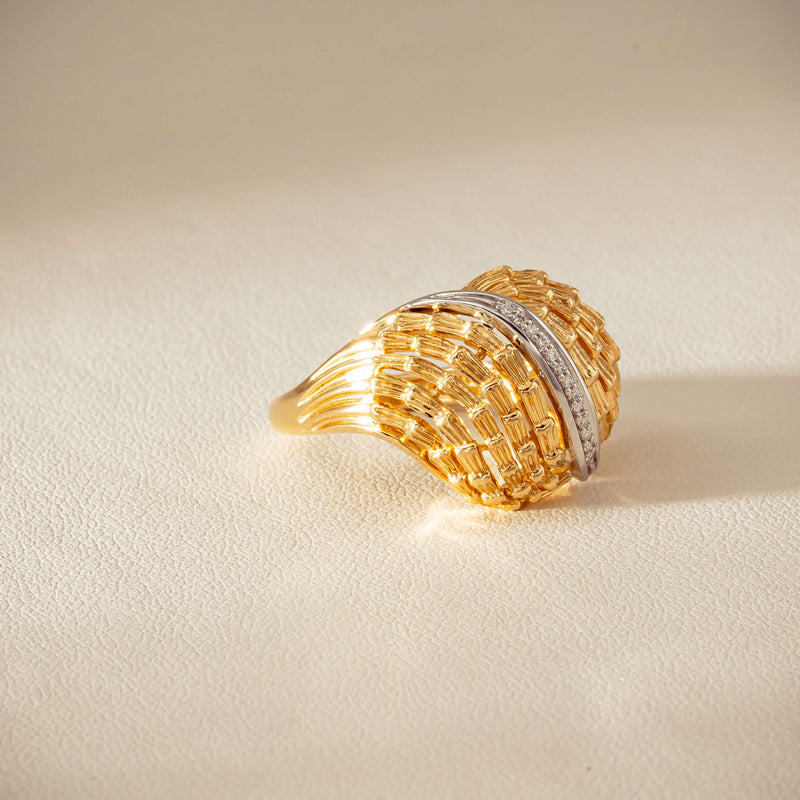 18ct Bi-Tone Gold .05ct Diamond Dome Dress Ring