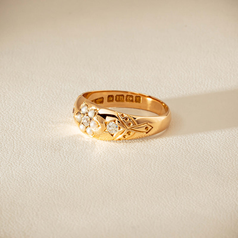 Vintage 18ct Yellow Gold Diamond & Seed Pearl Ring - Ring - Walker & Hall