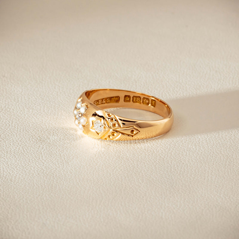 Vintage 18ct Yellow Gold Diamond & Seed Pearl Ring - Ring - Walker & Hall