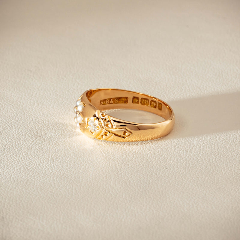 Vintage 18ct Yellow Gold Diamond & Seed Pearl Ring - Ring - Walker & Hall