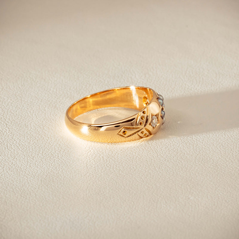 Vintage 18ct Yellow Gold Diamond & Seed Pearl Ring - Ring - Walker & Hall