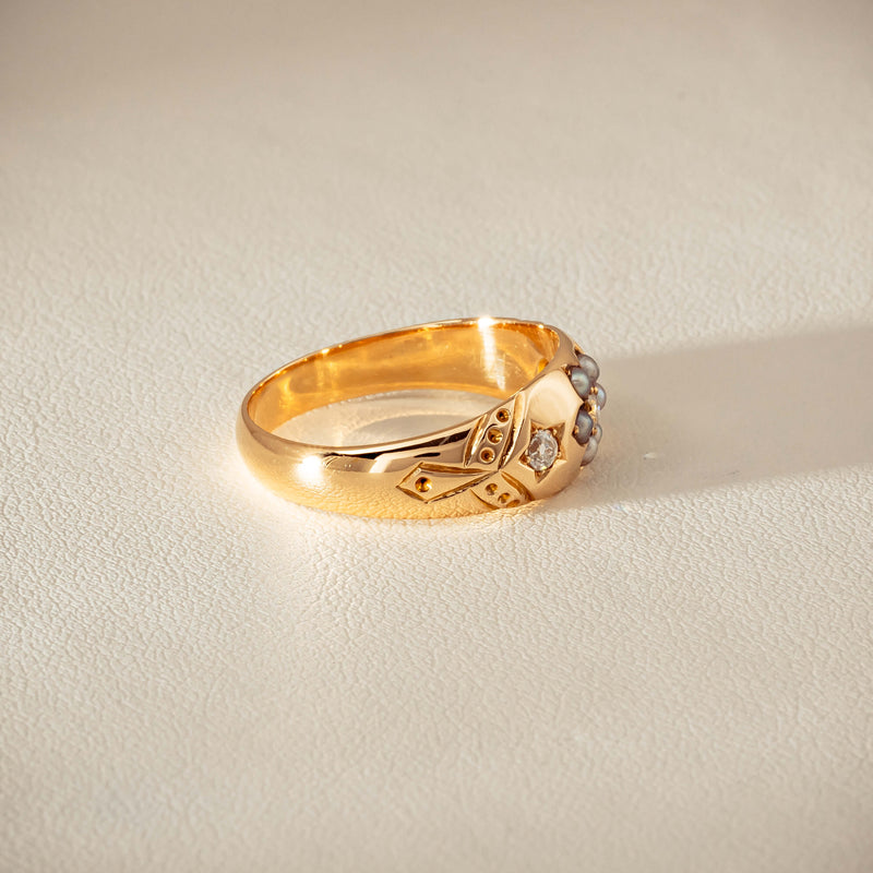 Vintage 18ct Yellow Gold Diamond & Seed Pearl Ring - Ring - Walker & Hall