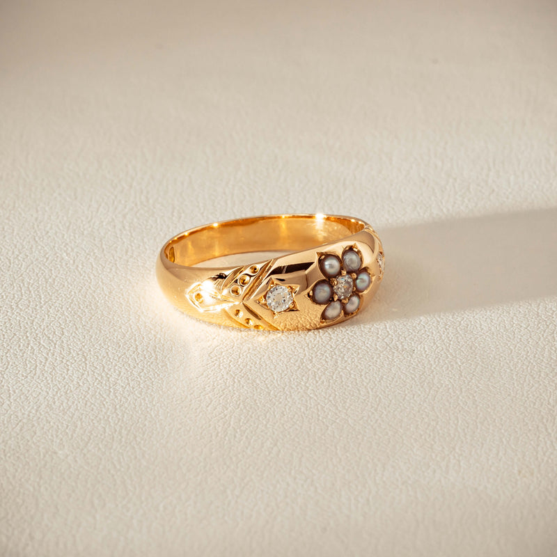 Vintage 18ct Yellow Gold Diamond & Seed Pearl Ring - Ring - Walker & Hall