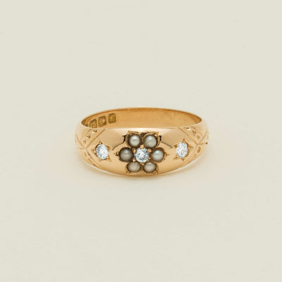 Vintage 18ct Yellow Gold Diamond & Seed Pearl Ring - Ring - Walker & Hall