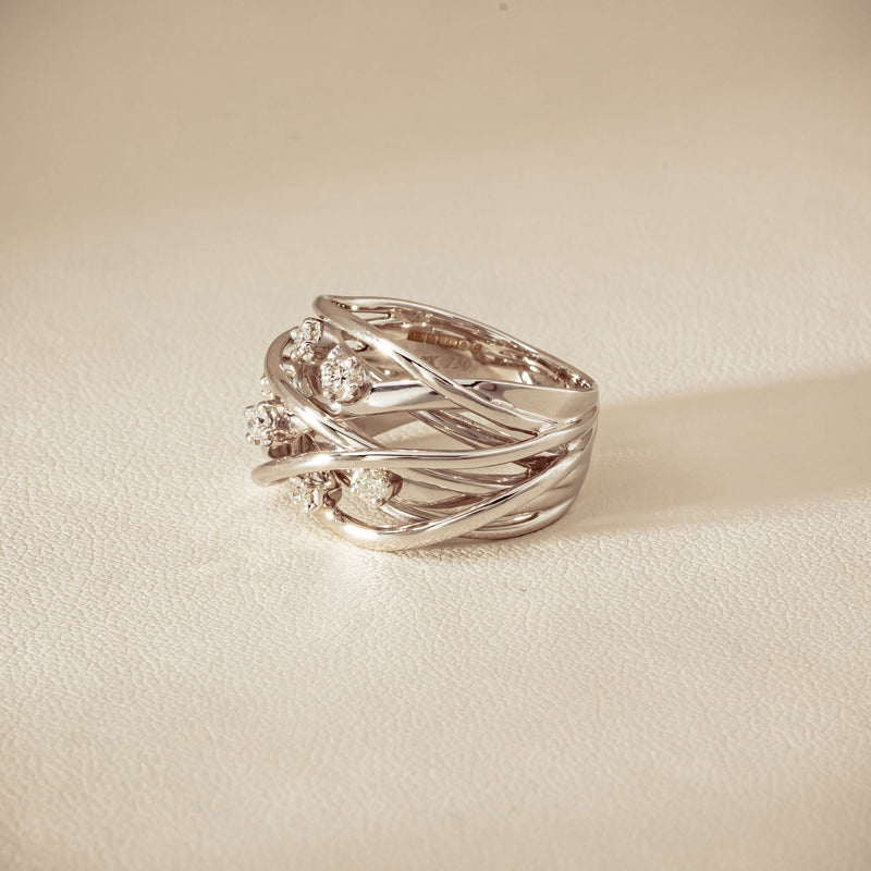 Deja Vu 18ct White Gold .24ct Diamond Orbit Weave Ring - Ring - Walker & Hall