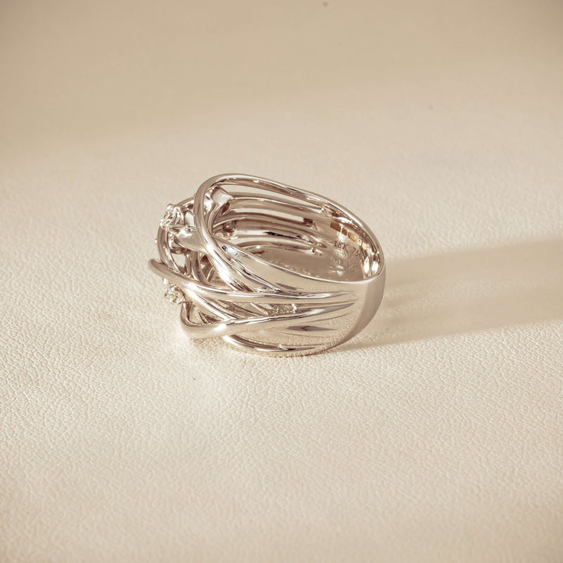 Deja Vu 18ct White Gold .24ct Diamond Orbit Weave Ring - Ring - Walker & Hall