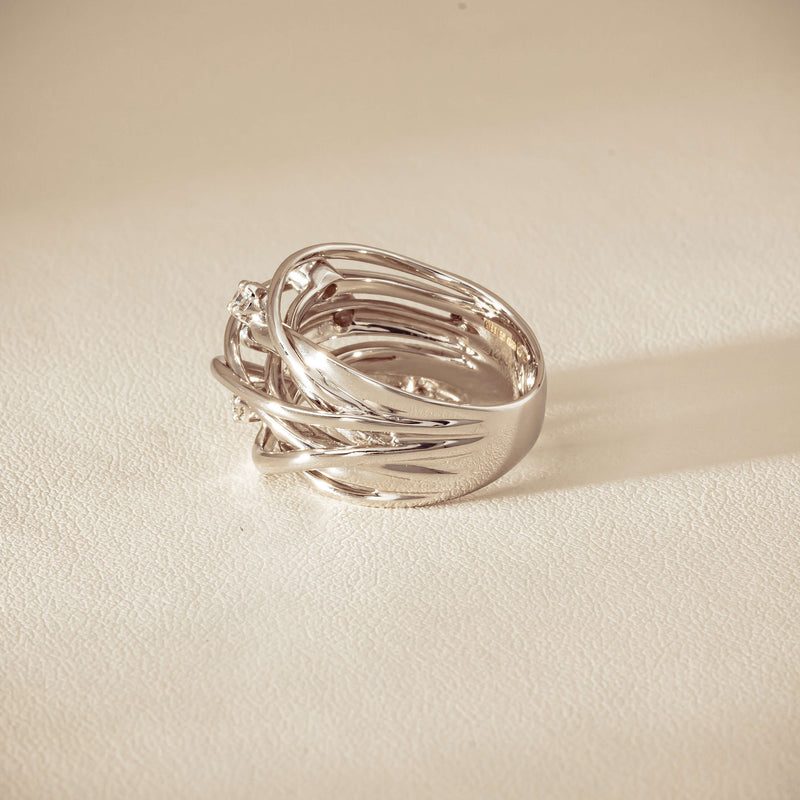 Deja Vu 18ct White Gold .24ct Diamond Orbit Weave Ring - Ring - Walker & Hall